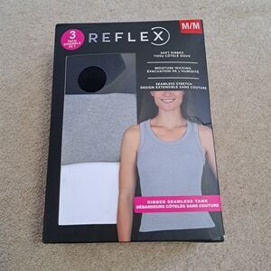 Reflex Set Of 3 Tanks Racer Back Ribbed Seamless Black Grey White Size Medium